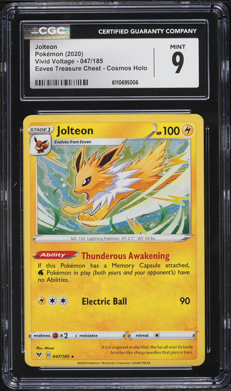 2020 Pokemon SWSH Vivid Voltage Eevee Treasure Chest Cosmos Holo Jolteon #047 CGC 9 MINT