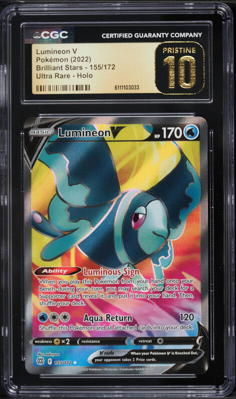 2022 Pokemon Sword & Shield Brilliant Stars Full Art Lumineon V #155 CGC 10 PRISTINE