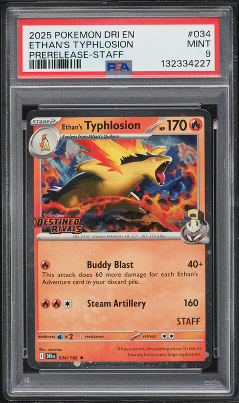 2025 Pokemon SV Destined Rivals Prerelease Staff Ethan's Typhlosion #34 PSA 9 MINT
