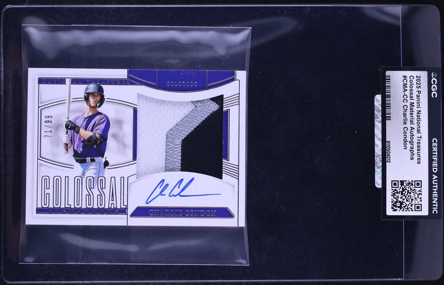 2025 National Treasures Colossal Material Charlie Condon PATCH AUTO /99 #CMA-CC CGC AUTH