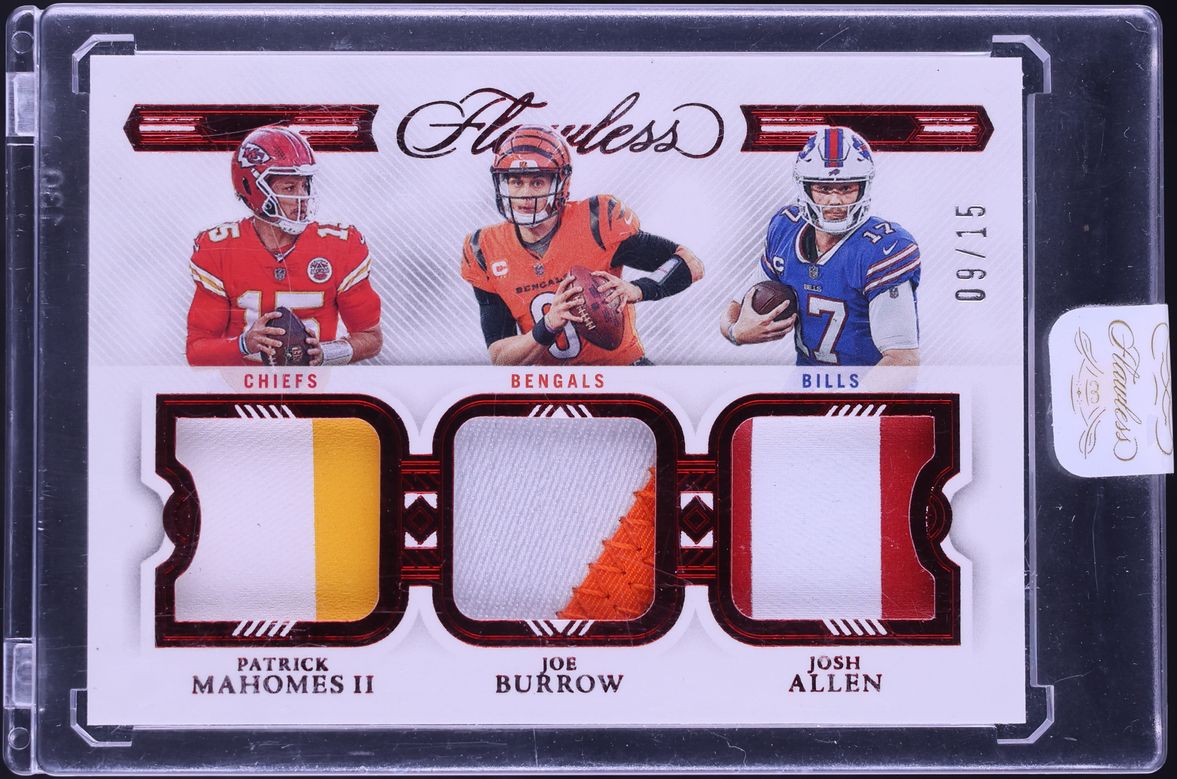 2022 Panini Flawless Triple Ruby Patrick Mahomes II Joe Burrow Josh Allen PATCH /15 #TP-QU