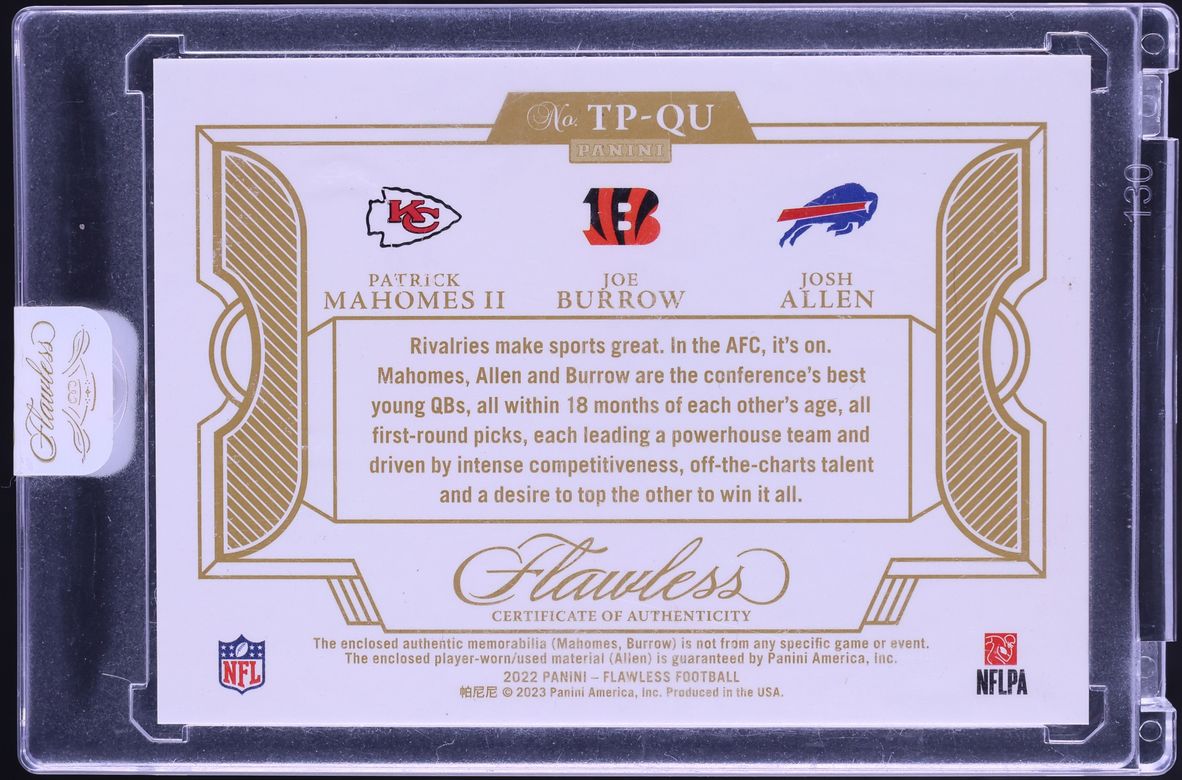 2022 Panini Flawless Triple Ruby Patrick Mahomes II Joe Burrow Josh Allen PATCH /15 #TP-QU
