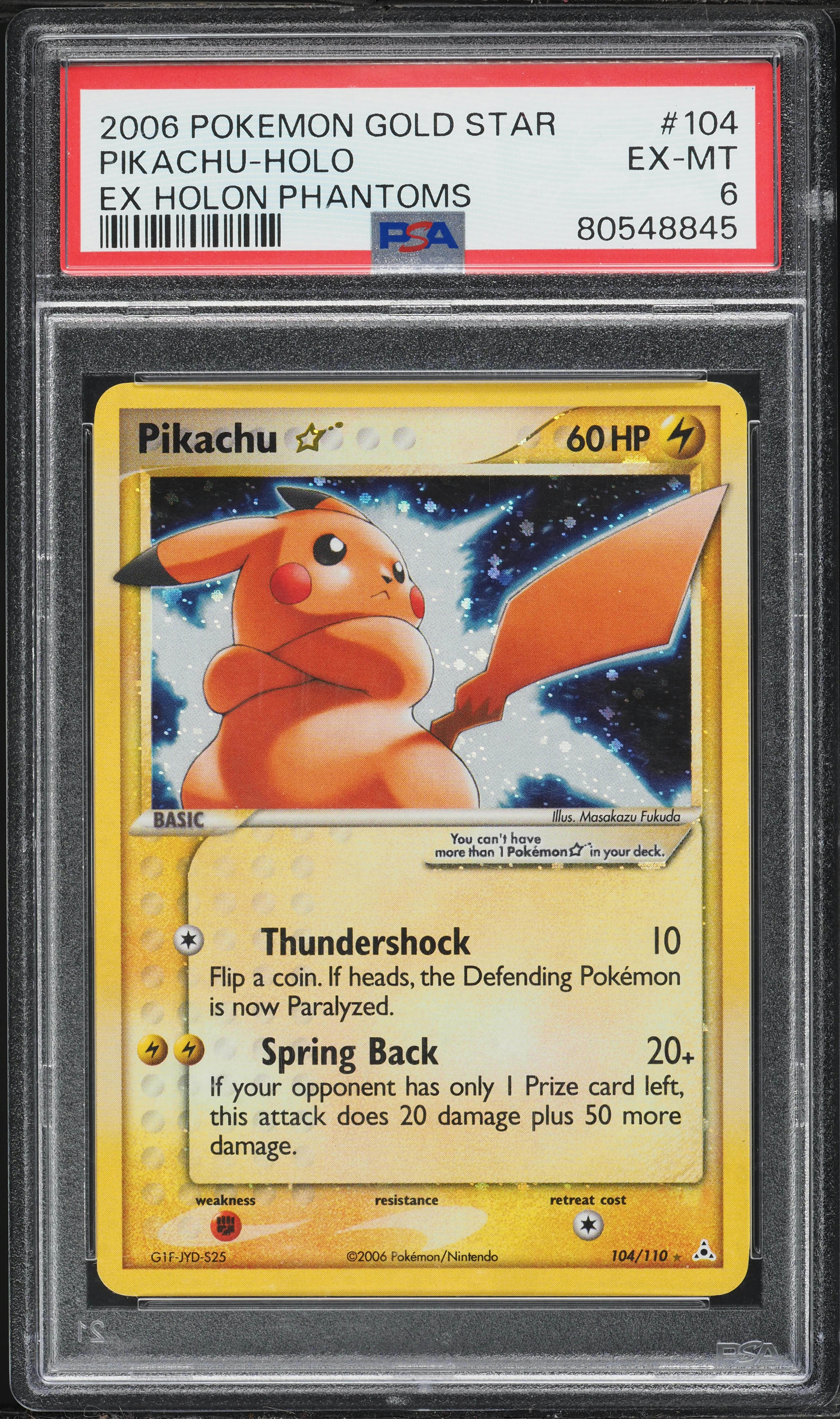 2006 Pokemon EX Holon Phantoms Holo Pikachu Gold Star #104 PSA 6