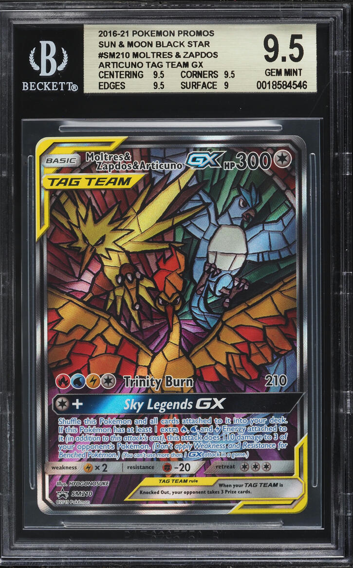 2016 Pokemon SM Promo Hidden Fates ETB Full Art Moltres Zapdos Articuno GX  #SM210 BGS 9.5 GEM on Fanatics Collect