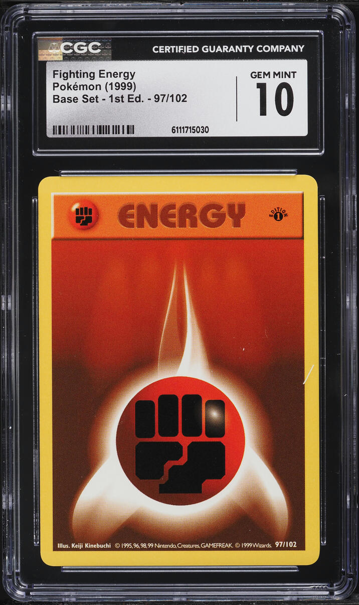 1999 Pokemon Base Set Shadowless 1st Edition Fighting Energy #97 CGC 10 GEM MINT