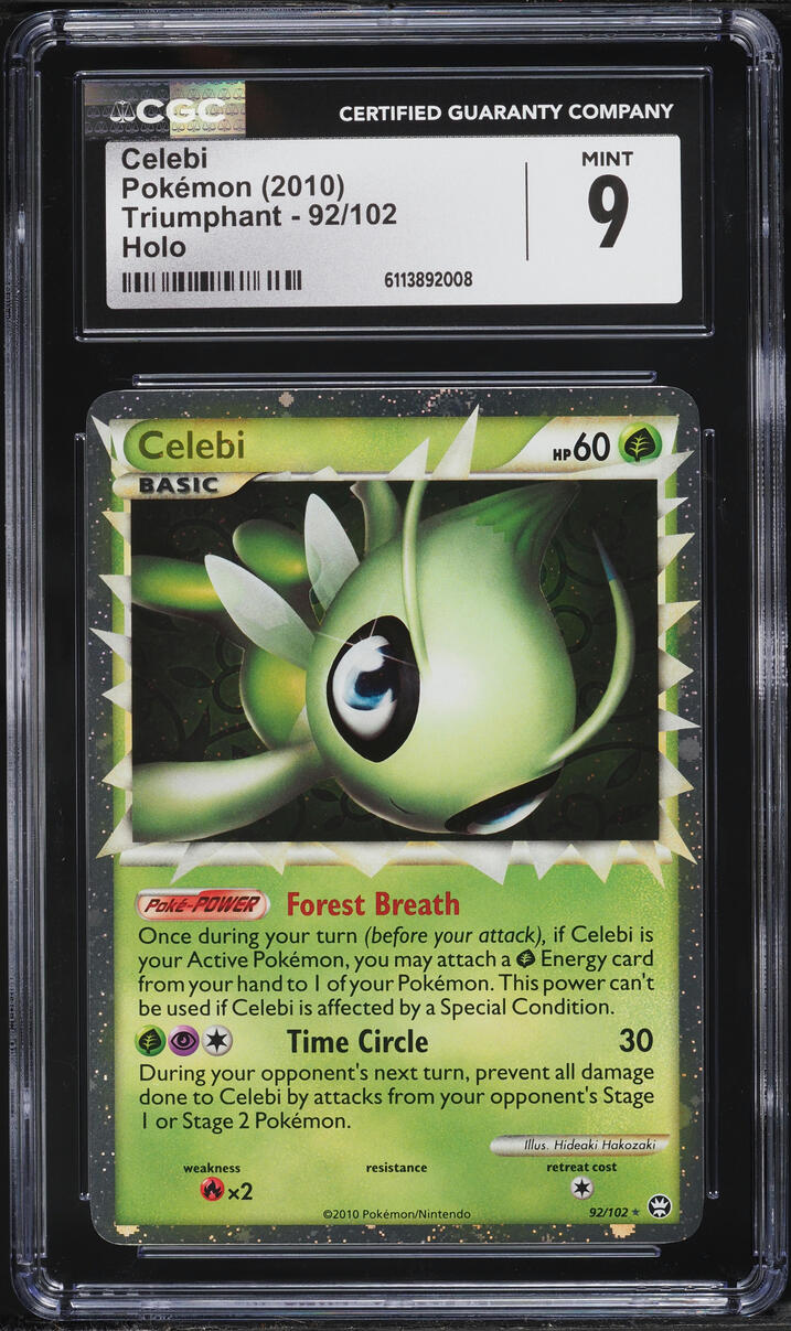 2010 Pokemon HeartGold & SoulSilver Triumphant Holo Celebi #92 CGC 9 MINT