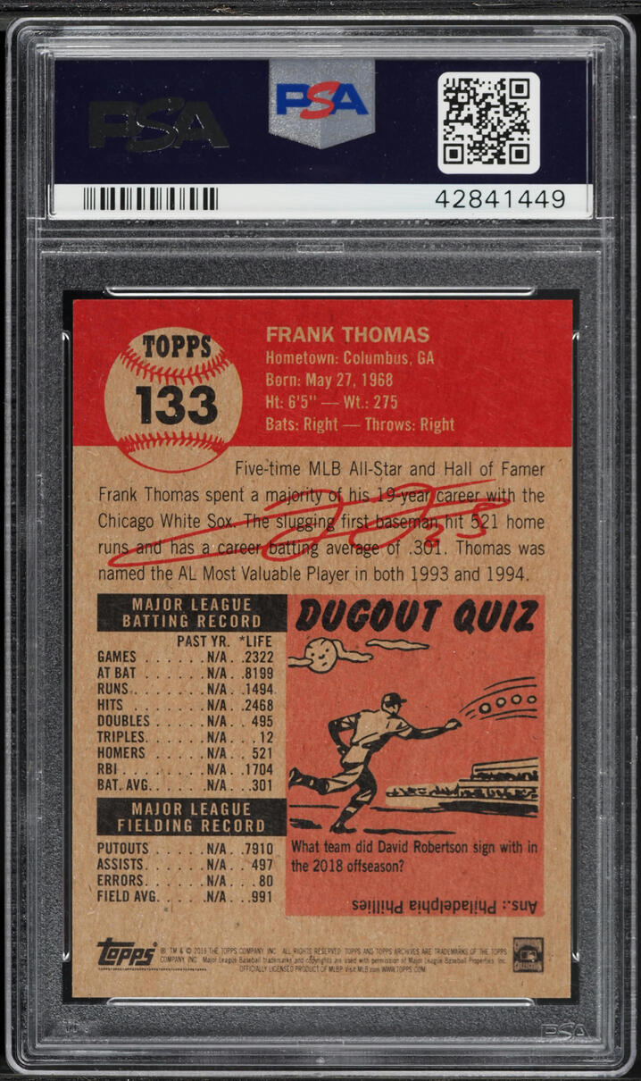 2019 Topps Living Frank Thomas #133 PSA 10 GEM MINT