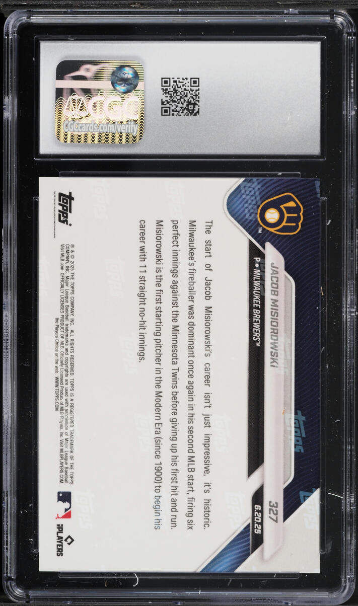 2025 Topps Now Jacob Misiorowski ROOKIE #327 CGC 10 GEM MINT