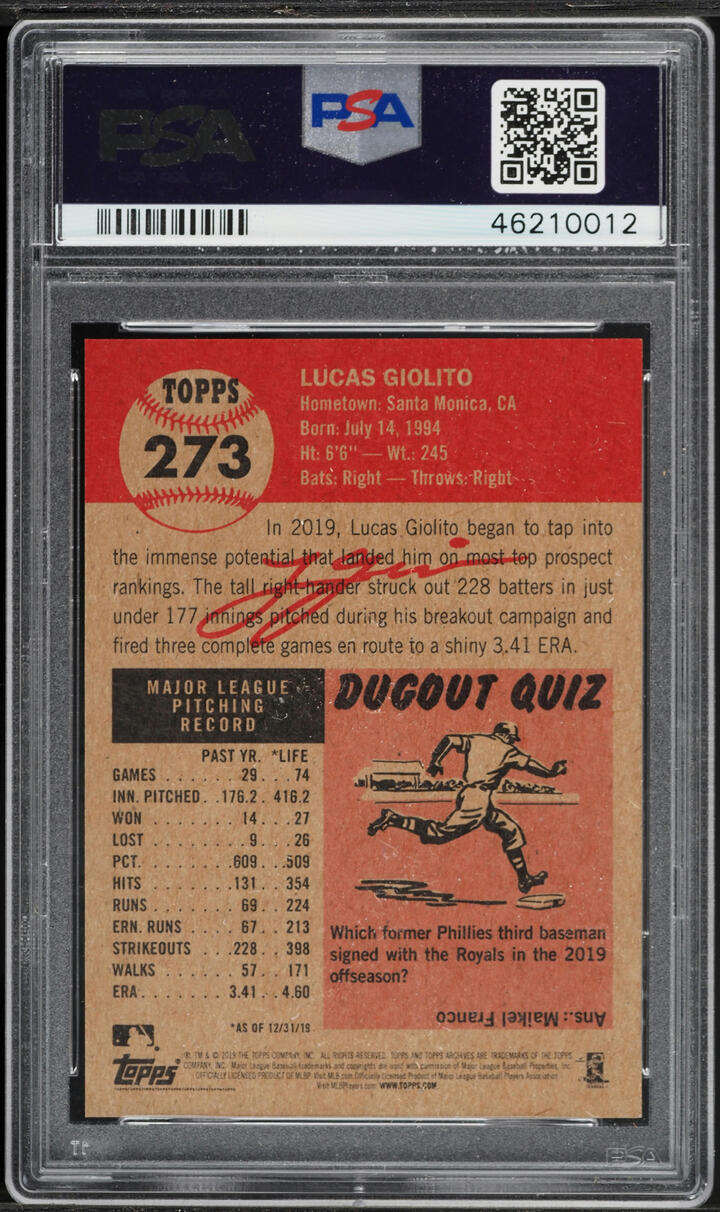2020 Topps Living Lucas Giolito #273 PSA 10 GEM MINT