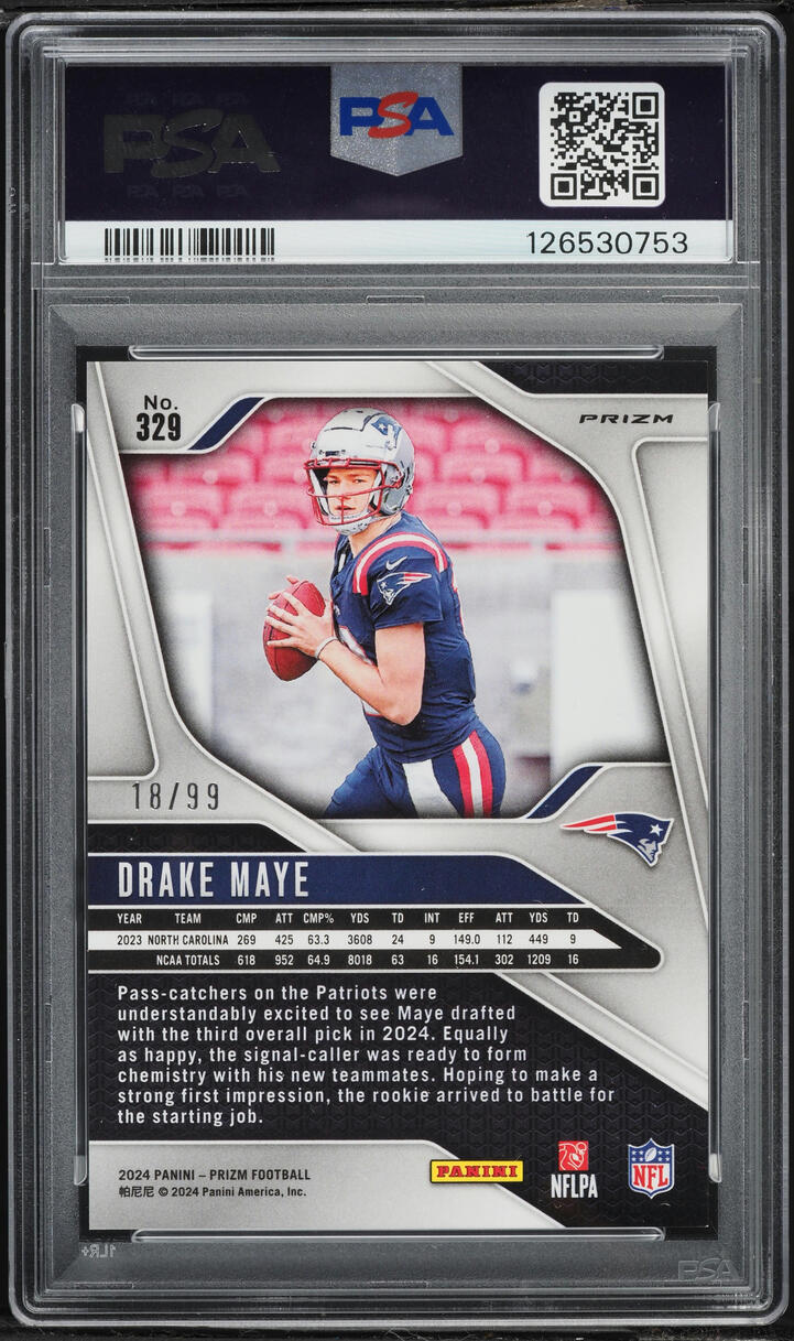2024 Panini Prizm Purple Wave Drake Maye ROOKIE /99 #329 PSA 9 MINT