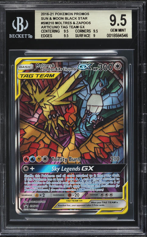 2016 Pokemon SM Promo Hidden Fates ETB Full Art Moltres Zapdos Articuno GX #SM210 BGS 9.5 GEM