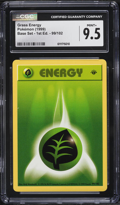 1999 Pokemon Base Set Shadowless 1st Edition Grass Energy #99 CGC 9.5 MINT+