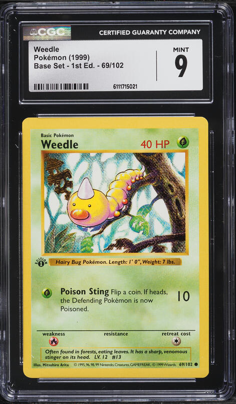 1999 Pokemon Base Set Shadowless 1st Edition Weedle #69 CGC 10 GEM
