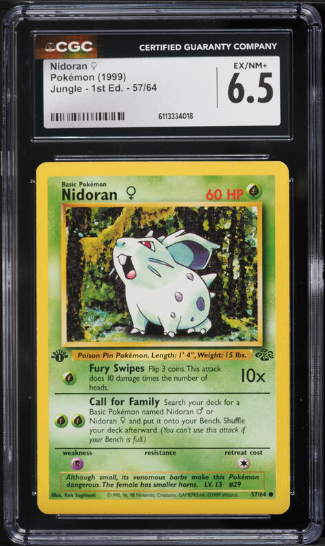 1999 Pokemon Jungle 1st Edition Nidoran #57 CGC 6.5 EXMT+