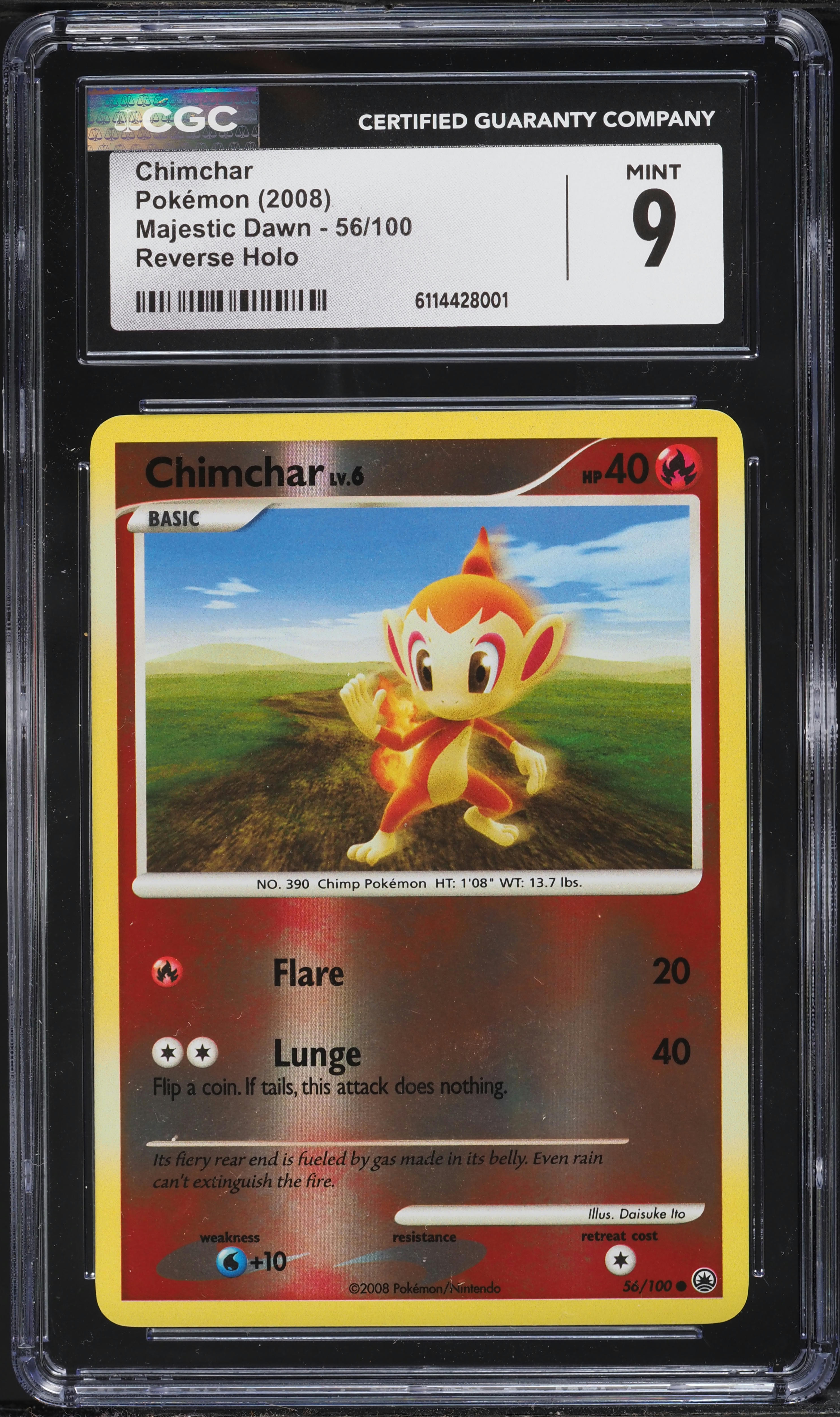 rare 2008 pokemon cards Diamond & Pearl Majestic Dawn Reverse Holo Chimchar #56 CGC 9 MINT on Fanatics Collect 2008 Pokemon Stormfront Charizard Holo