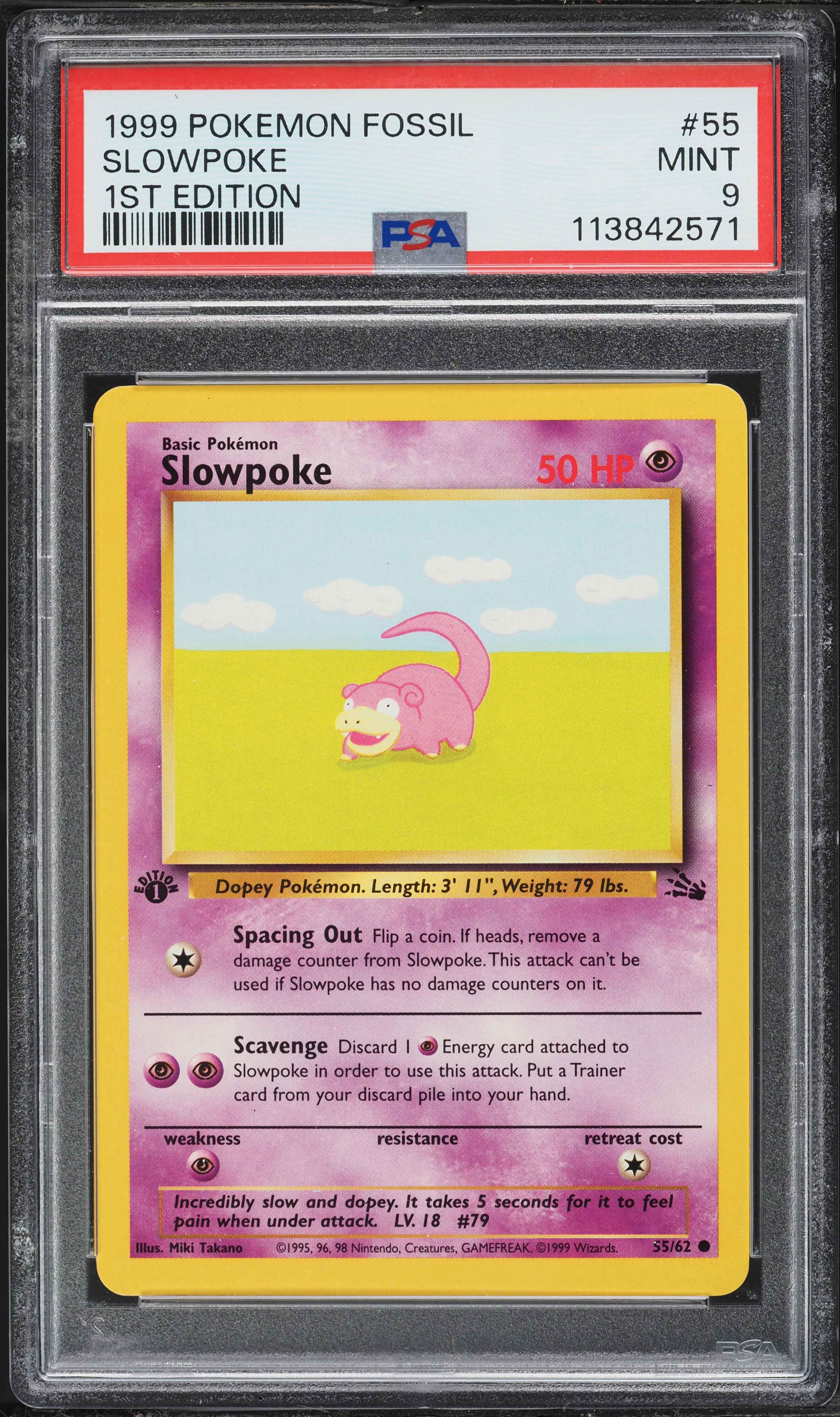 1999 Pokemon Fossil 1st Edition Slowpoke #55 PSA 9 MINT on