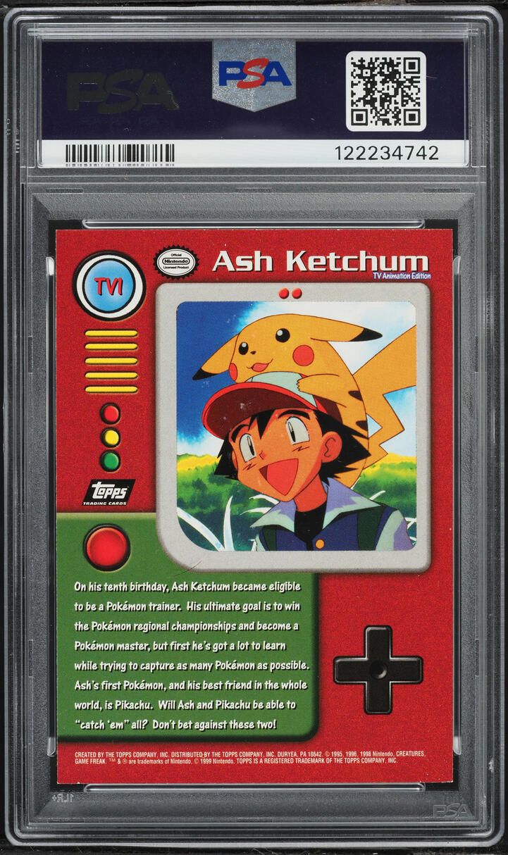1999 Topps Pokemon Series 1 Character Cards Ash Ketchum #TV1 PSA 9 MINT