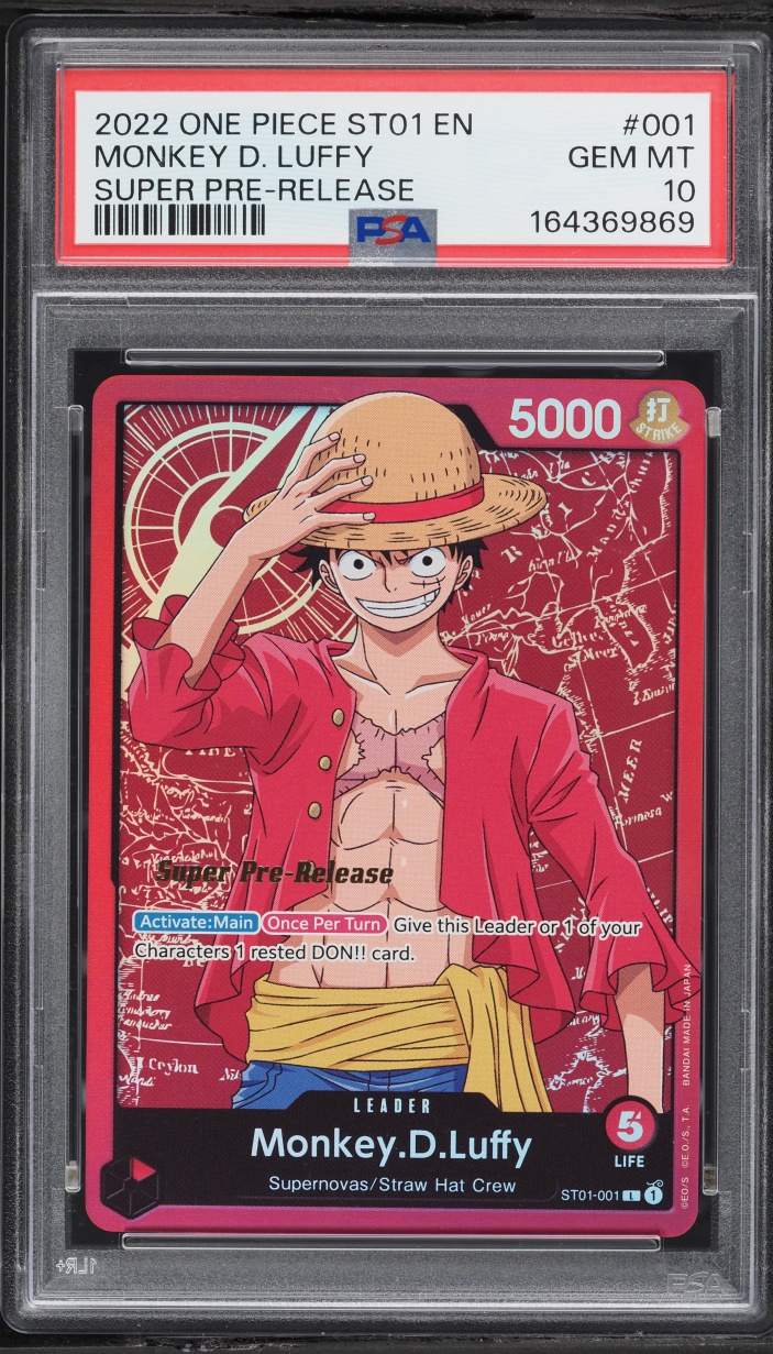 2022 One Piece Straw Hat Crew Super Pre-Release Leader Monkey D. Luffy #ST01-001 PSA 10 GEM