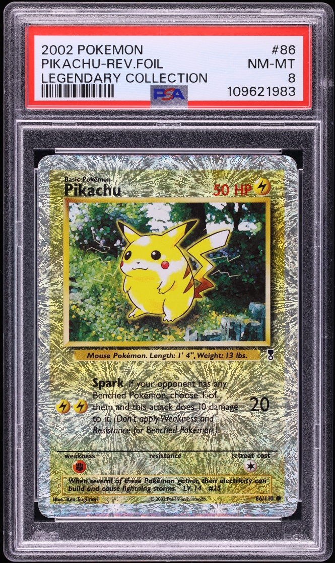 2002 Pokemon Legendary Collection Reverse Holo Pikachu #86 PSA 8 NM-MT