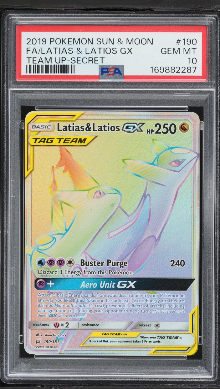 2019 Pokemon Sun & Moon Team Up Rainbow Rare Latias & Latios Gx #190 PSA 10 GEM MINT