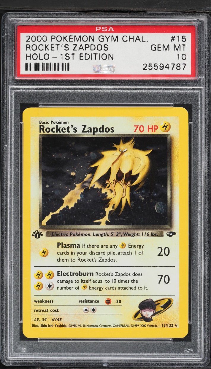 2000 Pokemon Gym Challenge 1st Edition Holo Rocket's Zapdos #15 PSA 10 GEM MINT