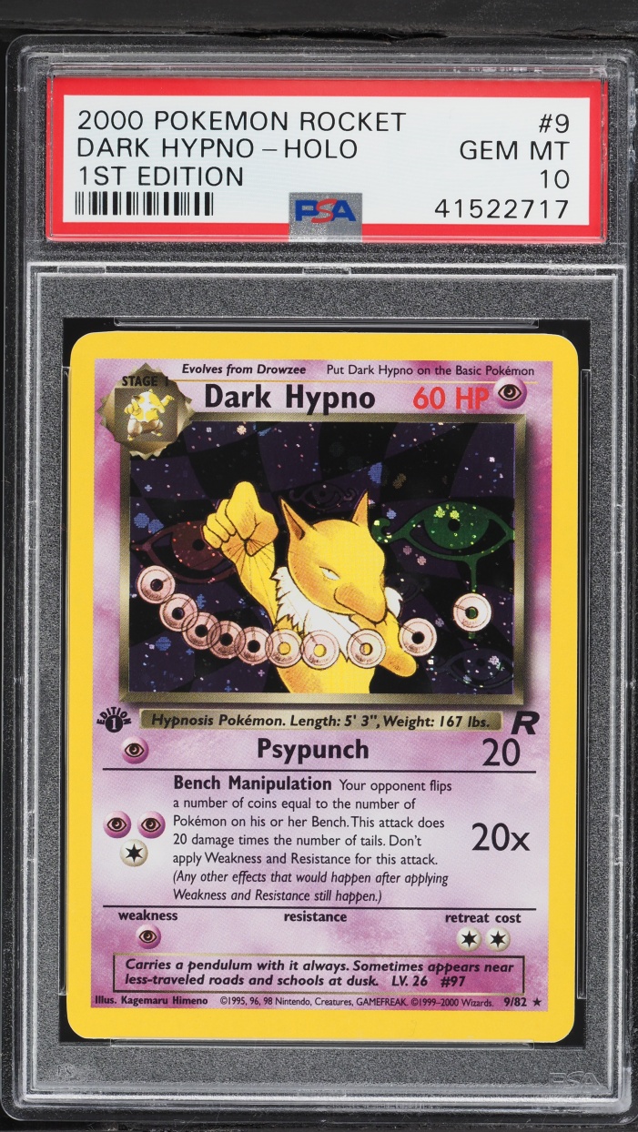 2000 Pokemon Team Rocket 1st Edition Holo Dark Hypno #9 PSA 10 GEM MINT