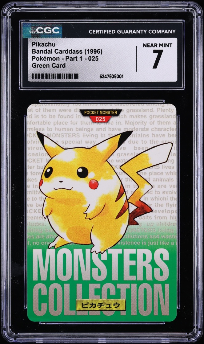 1996 Pokemon Japanese Bandai Carddass Part 1 Green Card Pikachu #25 CGC 7 NRMT