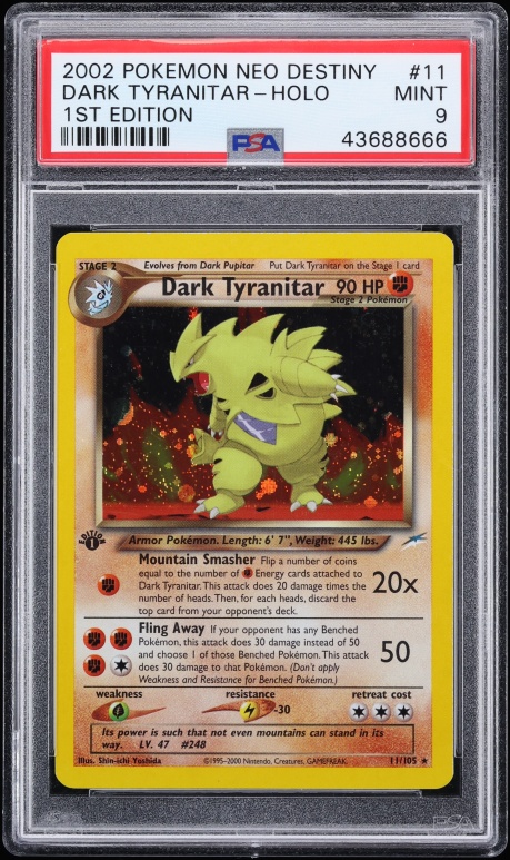 2002 Pokemon Neo Destiny 1st Edition Holo Dark Tyranitar #11 PSA 9 MINT