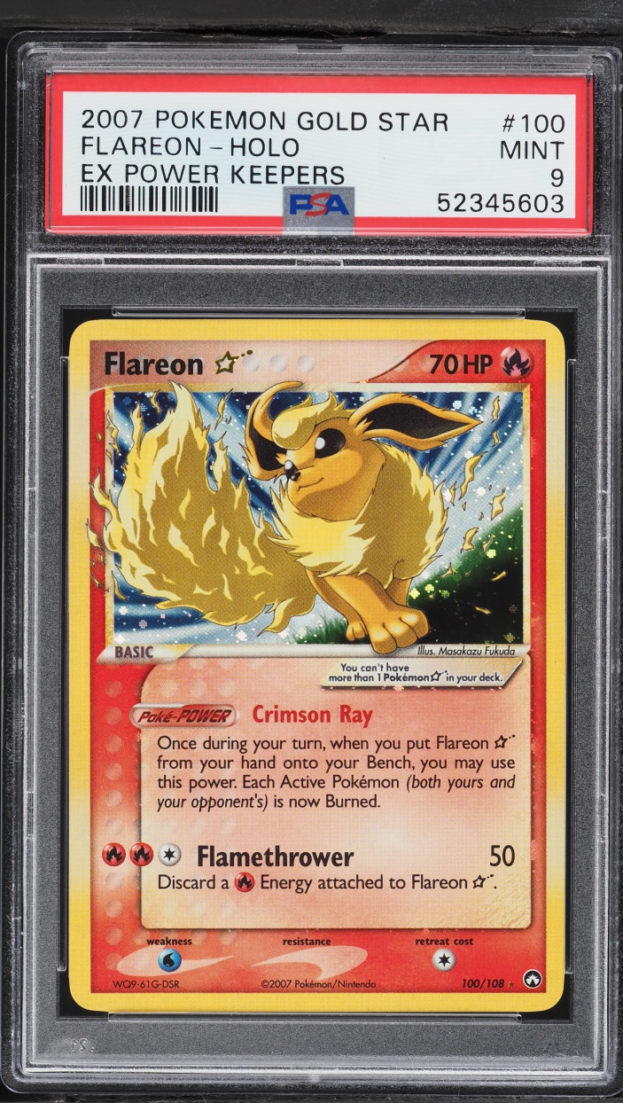 2007 Pokemon EX Power Keepers Holo Flareon Gold Star #100 PSA 9 MINT