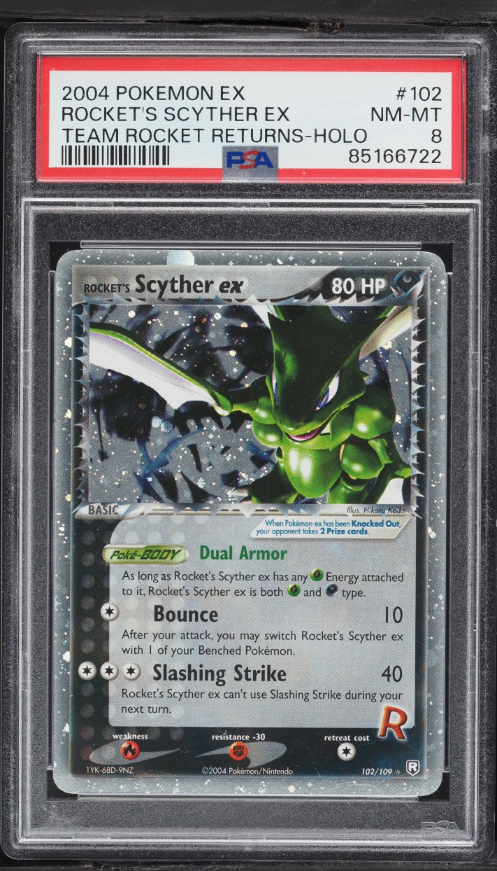 2004 Pokemon EX Team Rocket Returns Holo Rocket's Scyther Ex #102 PSA 8 NM-MT
