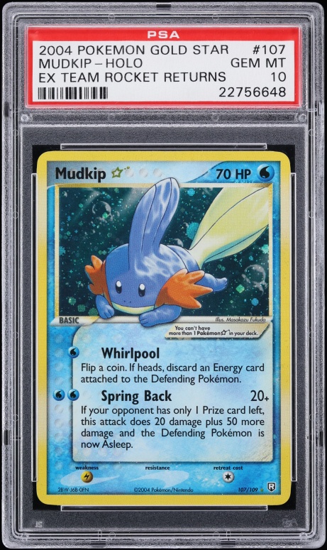 2004 Pokemon EX Team Rocket Returns Holo Mudkip Gold Star #107 PSA 10 GEM MINT