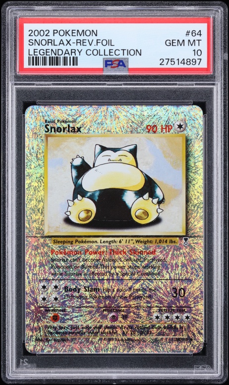2002 Pokemon Legendary Collection Reverse Holo Snorlax #64 PSA 10 GEM MINT