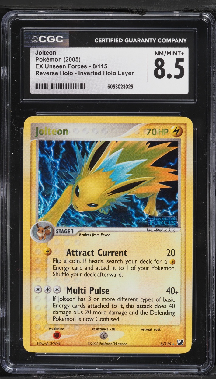 2005 Pokemon EX Unseen Forces Inverted Layer Error Reverse Holo Jolteon #8 CGC 8.5 NM-MT+