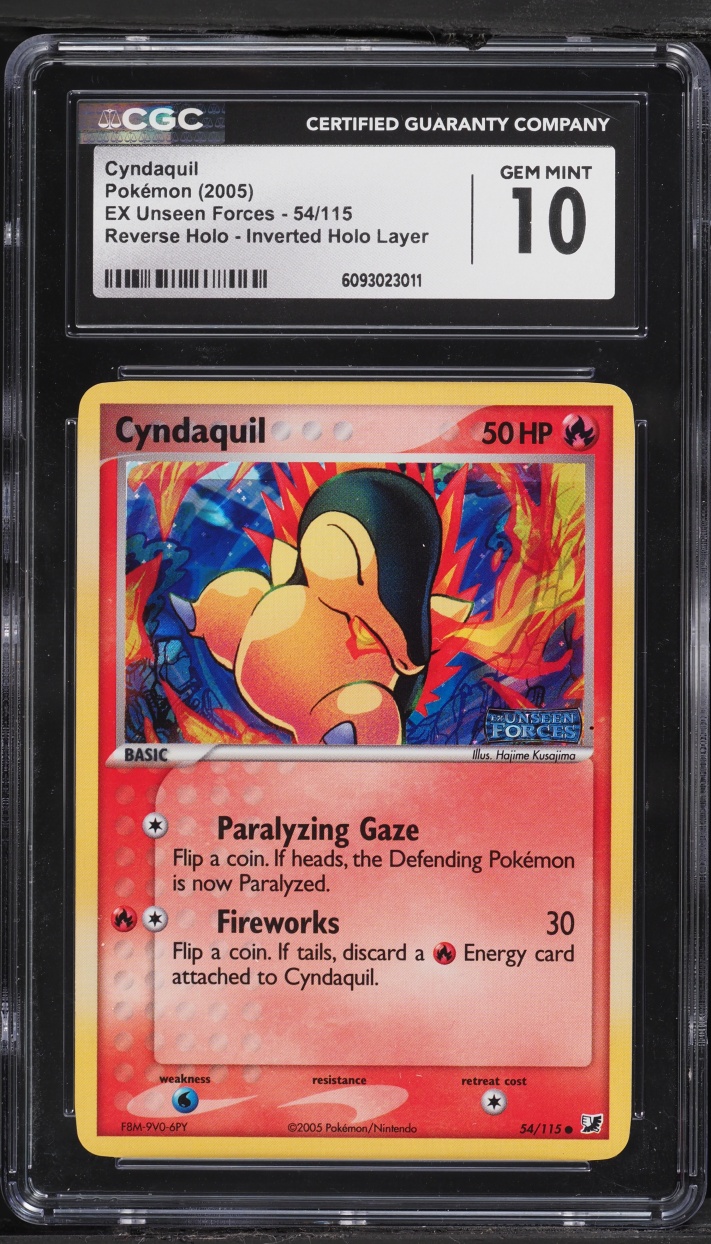 2005 Pokemon EX Unseen Forces Inverted Layer Error Reverse Holo Cyndaquil #54 CGC 10 GEM MINT
