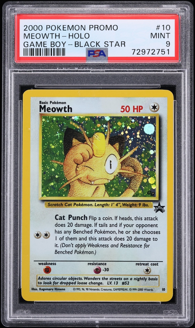 2000 Pokemon Black Star Promo Game Boy Holo Meowth #10 PSA 9 MINT