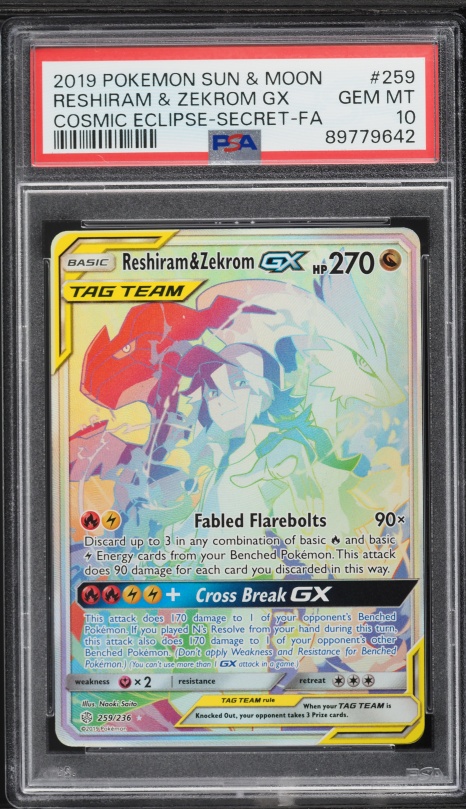 2019 Pokemon Sun & Moon Cosmic Eclipse Rainbow Rare Reshiram & Zekrom GX #259
