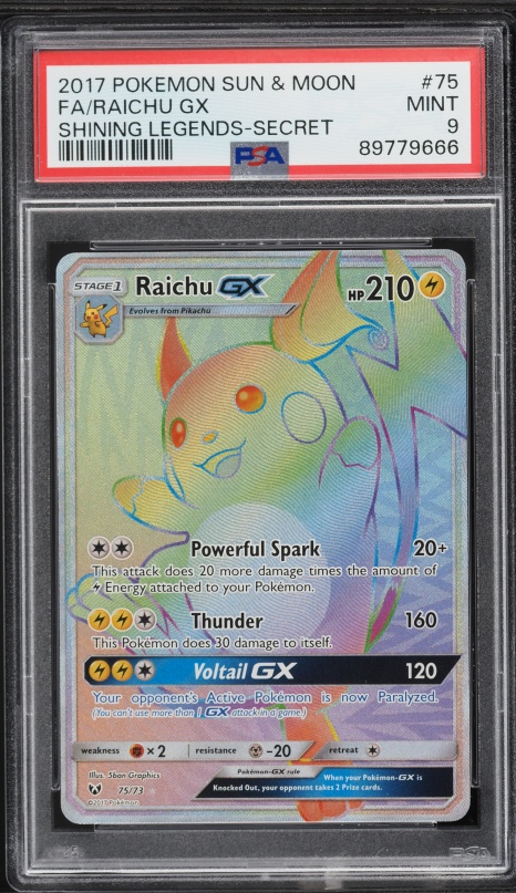 2017 Pokemon Sun & Moon Shining Legends Rainbow Rare Raichu GX #75