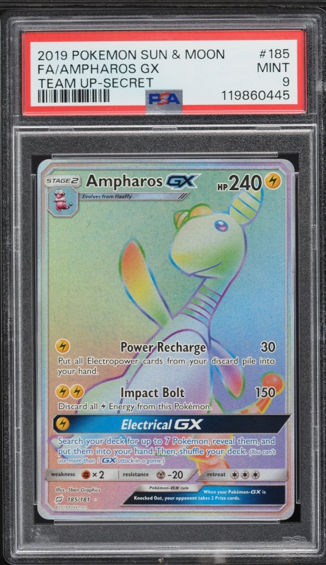 2019 Pokemon Sun & Moon Team Up Rainbow Rare Ampharos GX #185