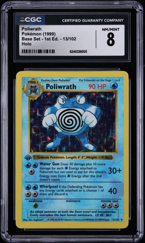 1999 Pokemon Base Set 1st Edition Holo Poliwrath #13 CGC 8 NM-MT