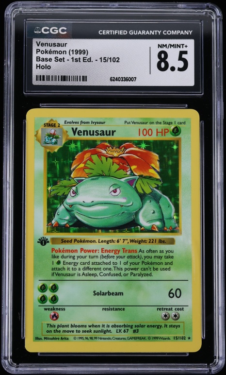 1999 Pokemon Base Set 1st Edition Holo Venusaur #15 CGC 8.5 NM-MT+
