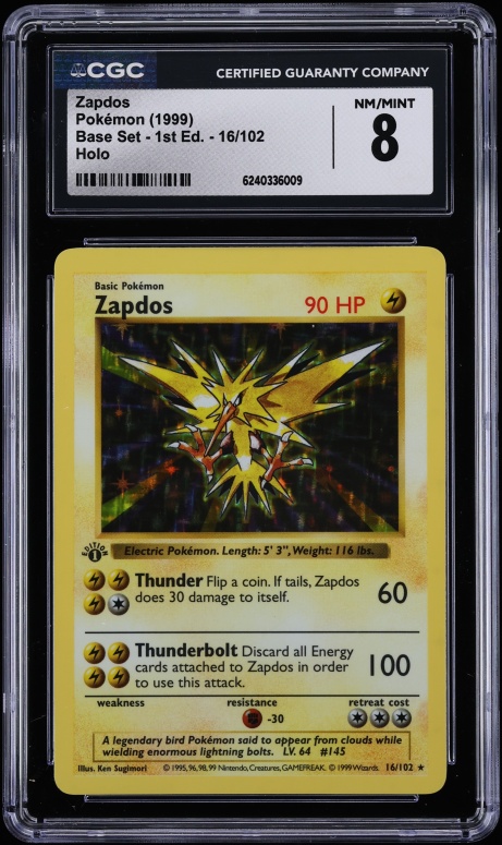 1999 Pokemon Base Set 1st Edition Holo Zapdos #16 CGC 8 NM-MT