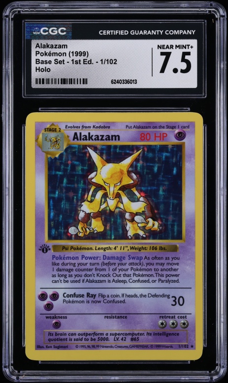 1999 Pokemon Base Set 1st Edition Holo Alakazam #1 CGC 7.5 NRMT+