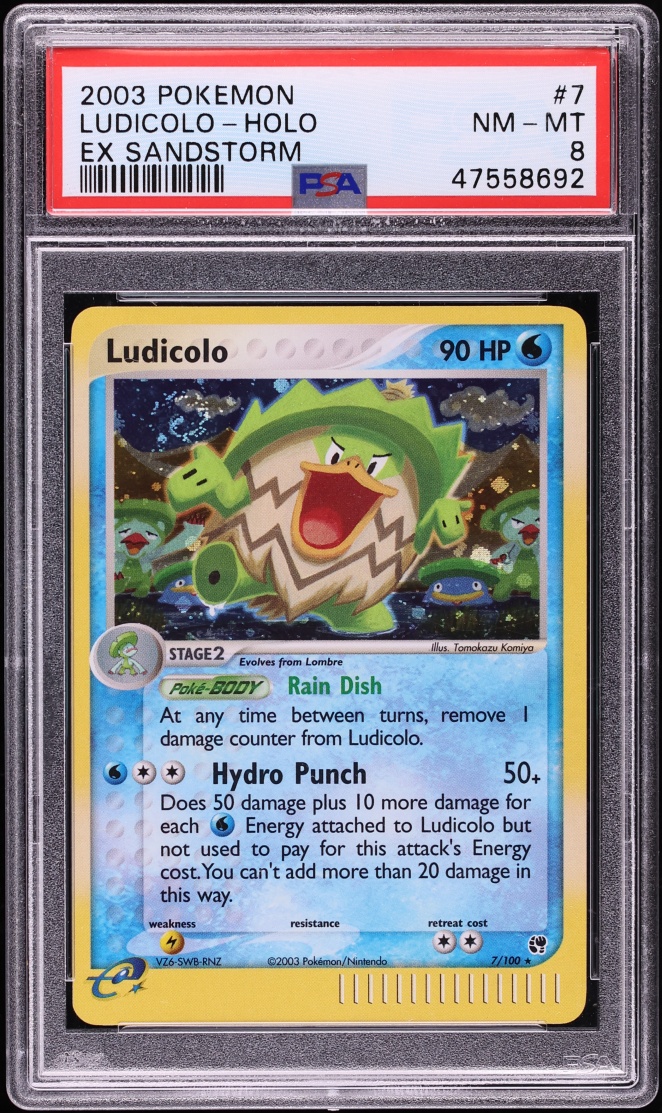 2003 Pokemon EX Sandstorm Holo Ludicolo #7 PSA 8 NM-MT