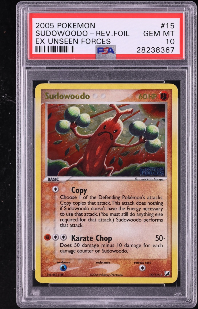 2005 Pokemon EX Unseen Forces Reverse Holo Sudowoodo #15 PSA 10 GEM MINT
