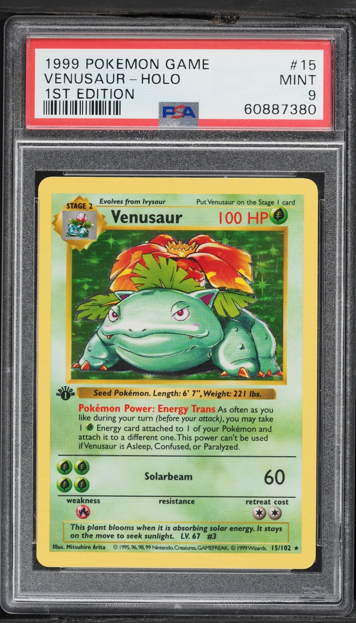 1999 Pokemon Base Set Shadowless 1st Edition Holo Venusaur #15 PSA 9 MINT