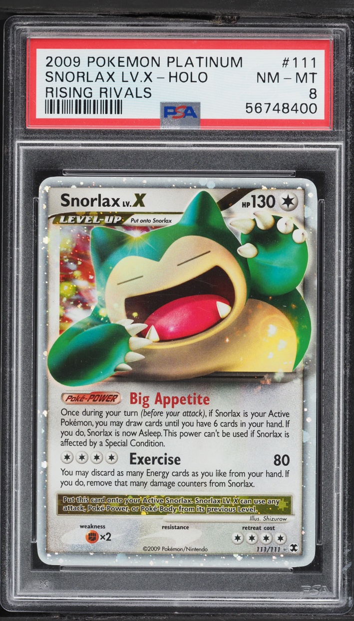2009 Pokemon Platinum Rising Rivals Holo Snorlax LV.X #111 PSA 8 NM-MT