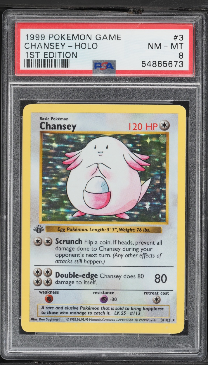 1999 Pokemon Base Set Shadowless 1st Edition Holo Chansey #3 PSA 8 NM-MT