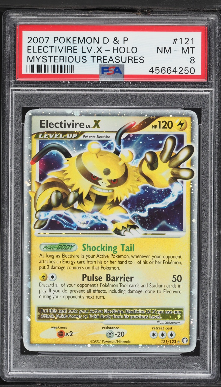 2007 Pokemon Diamond & Pearl Mysterious Treasures Holo Electivire LV.X #121 PSA 8 NM-MT