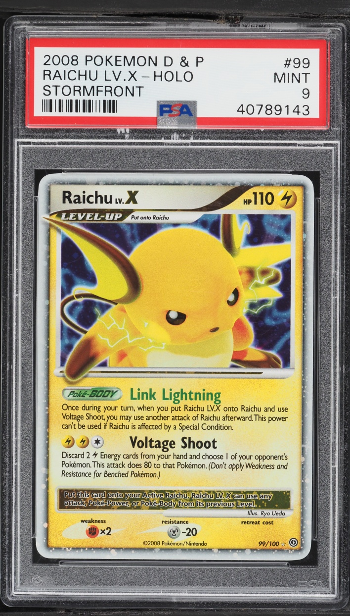 2008 Pokemon Diamond & Pearl Stormfront Holo Raichu LV.X #99 PSA 9 MINT