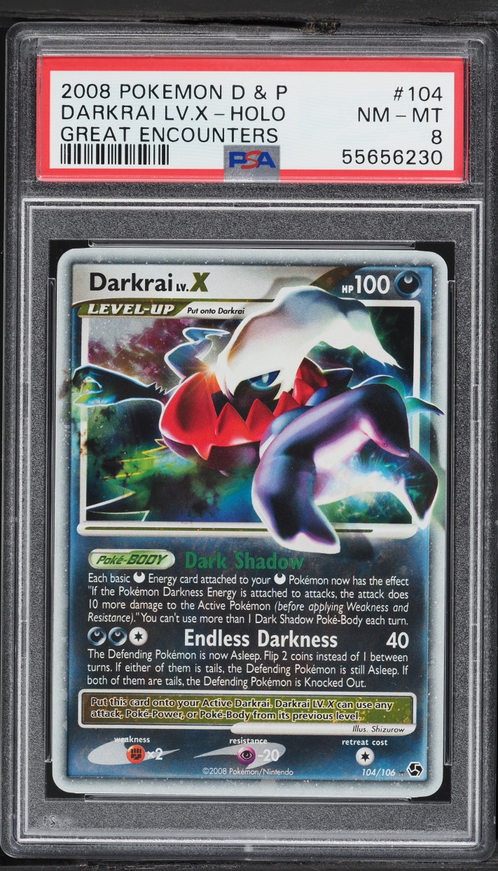 2008 Pokemon Diamond & Pearl Great Encounters Holo Darkrai LV.X #104 PSA 8 NM-MT